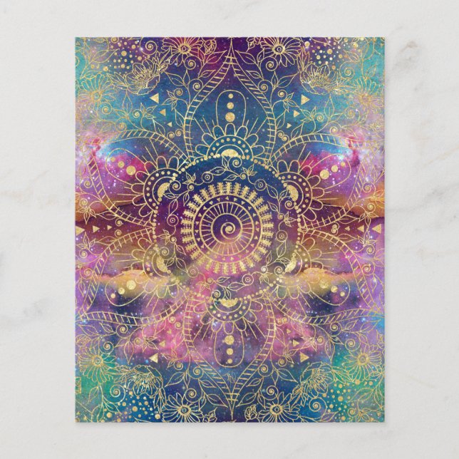 Guld Mandala Watercolor Colorful Nebula Flygblad (Framsidan)