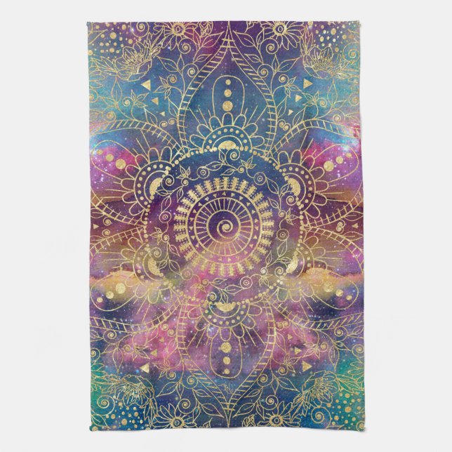 Guld Mandala Watercolor Colorful Nebula Kökshandduk (Vertikal)
