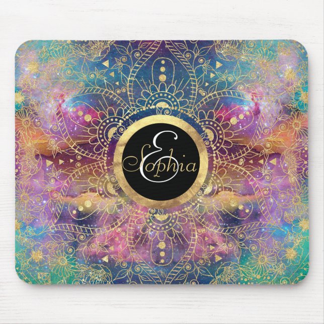 Guld Mandala Watercolor Colorful Nebula Musmatta (Framsidan)