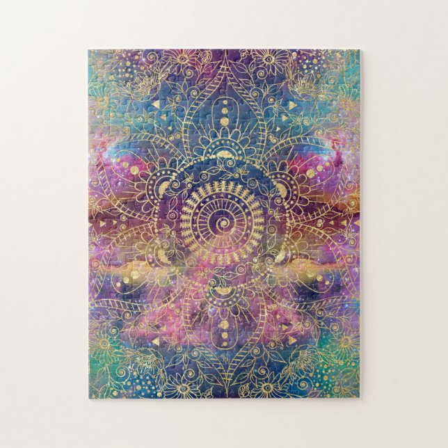 Guld Mandala Watercolor Colorful Nebula Pussel (Vertikal)