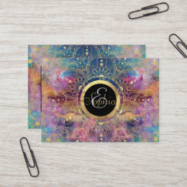 Guld Mandala Watercolor Colorful Nebula Visitkort