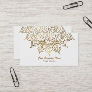 Guld Mandala White Chic Classy Modern Yoga Visitkort