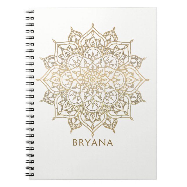 Guld Mandala White Chic Glamor Modern Glam Anteckningsbok (Framsidan)