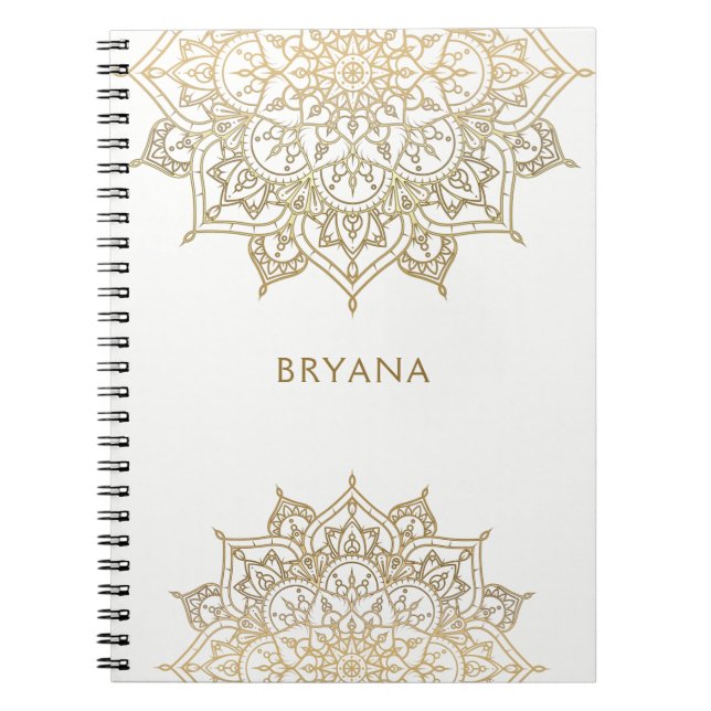 Guld Mandala White Chic Glamor Modern Glam Anteckningsbok Med Spiral (Framsidan)