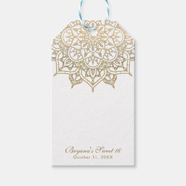Guld Mandala White Classy Modern Wedding Favor Presentetikett (Framsidan)