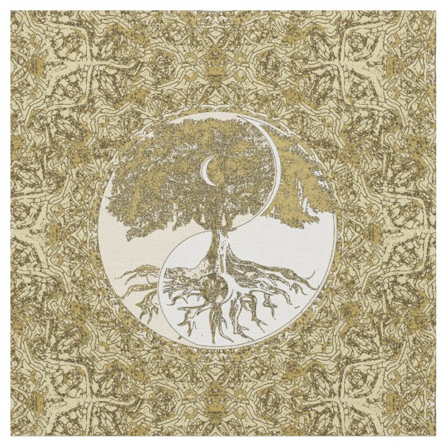 Guld- Mandala Yin Yang Tyg (Närbild)