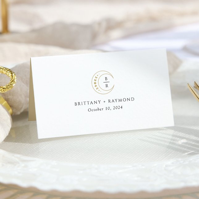 Guld Måne Celestial Bröllop Placeringskort (Skapare uppladdad)