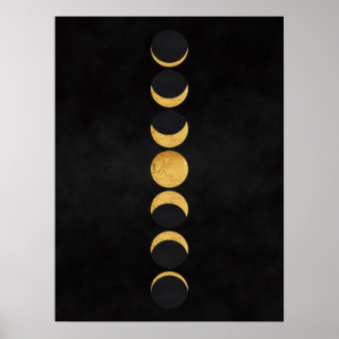 Guld måne faser med svart texturerad bakgrund poster
