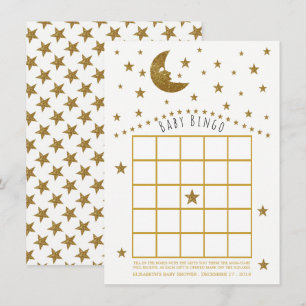 Guld Måne och Stars Baby Shower Bingo Inbjudningar