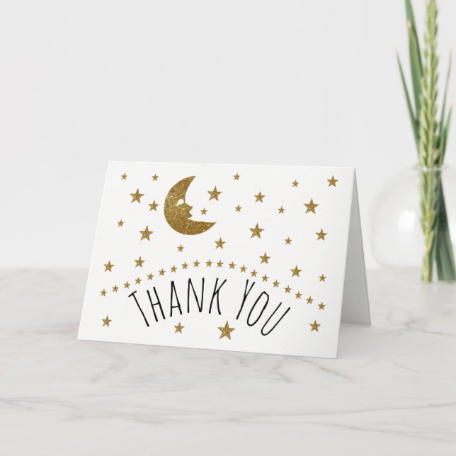 Guld Måne och Stars Baby Shower Tack Kort (Framsida)