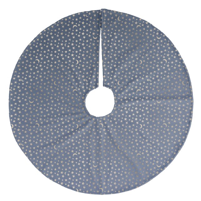 Guld Måne och Stars Night Himlar Julgransmatta Fleece (Framsidan)