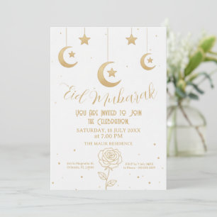Guld Måne och Stjärnor Eid Mubarak Inbjudan