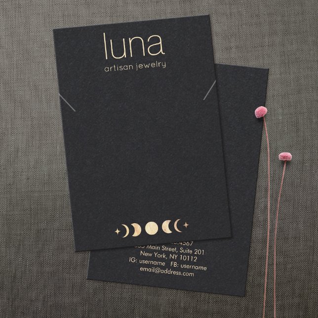 Guld Måne Phase Zodiac Necklace Visning Holder Visitkort (Skapare uppladdad)