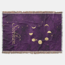 Guld Måne Phases Lila Stars Personlig Filt