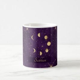 Guld Måne Phases Lila Stars Personlig Kaffemugg