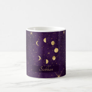 Guld Måne Phases Lila Stars Personlig Stars Kaffemugg