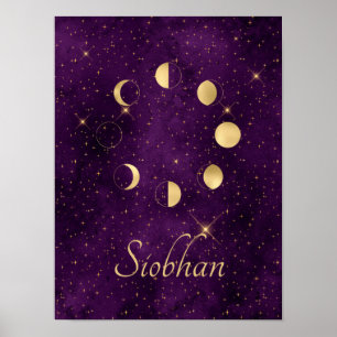 Guld Måne Phases Lila Stars Personlig Stars Poster