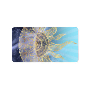 Guld Måne Sol Mandala-kelestial design Adressetikett