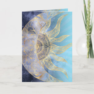 Guld Måne Sol Mandala-kelestial design Helgkort