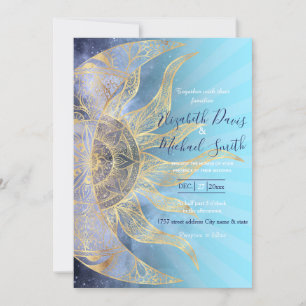 Guld Måne Sol Mandala-kelestial design Inbjudningar