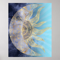 Guld Måne Sol Mandala-kelestial design