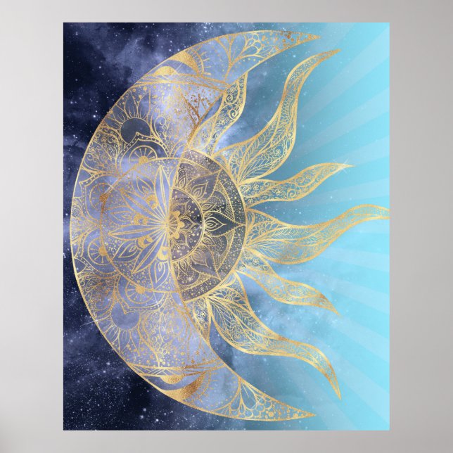 Guld Måne Sol Mandala-kelestial design Poster (Framsidan)
