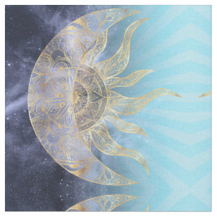 Guld Måne Sol Mandala-kelestial design Tyg