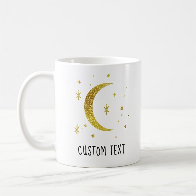 Guld Måne & Stjärnor Anpassad Text Celestial  Kaffemugg (Vänster)