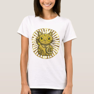 Guld- Maneki Neko lycklig göra tecken åt katt T Shirt