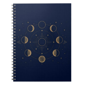 Guld månfaser Astronomi Spiral anteckningsbok