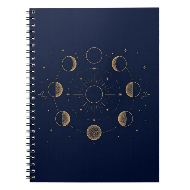 Guld månfaser Astronomi Spiral anteckningsbok (Framsidan)