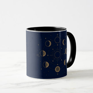 Guld månfaser Celestial marinblå Mugg