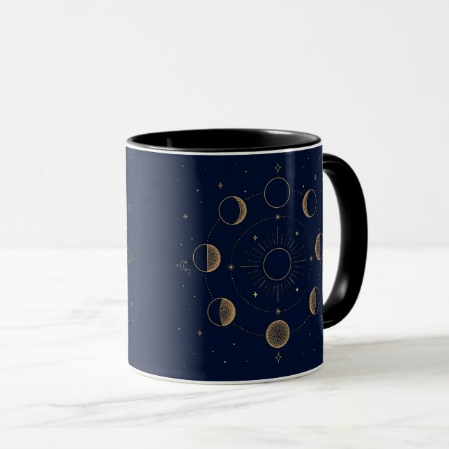 Guld månfaser Celestial marinblå Mugg (Framsida höger)