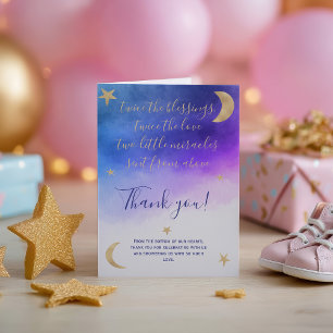 Guld månstjärnor rosa akvarell tvillingar baby sho tack kort