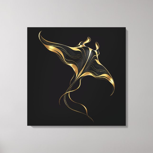Guld Manta Ray Minimalistisk Lindad Canvas (Framsida)
