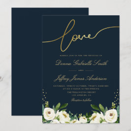 guld manuset elfenbensvit trädgård blommigt marine inbjudningar