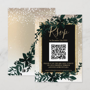guld-manuset löv snö elegant, vintertid QR OSA Kort