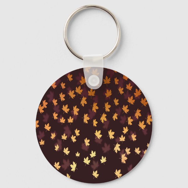 Guld Maple Löv på mörk röd Nyckelring (Framsida)
