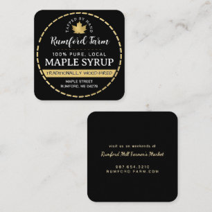Guld Maple Löv på Svart Maple Syrup, streckad Grän Fyrkantigt Visitkort