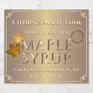 Guld Maple Syrup Vår Season Medallion and Year Ölflaska Etikett