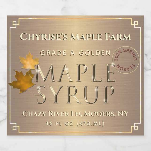 Guld Maple Syrup Vår Season Medallion and Year Ölflaska Etikett (Singel etikett)