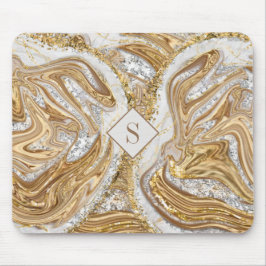 Guld Marble Abstrakt Monogram Musmatta