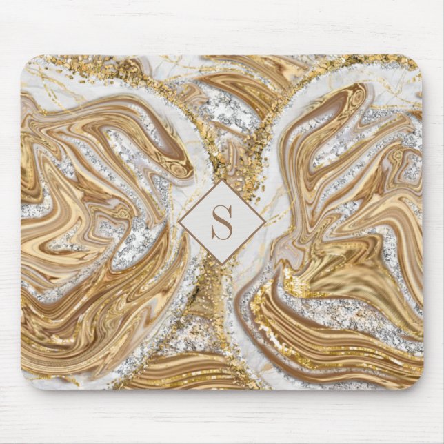 Guld Marble Abstrakt Monogram Musmatta (Framsidan)