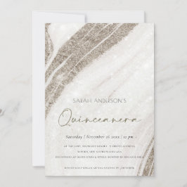 Guld marble Agate Quinceañera 15 Birthday Inbjudan