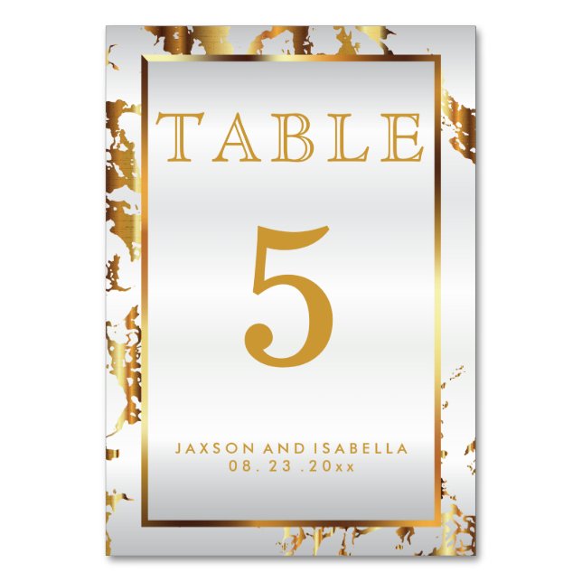 Guld Marble and White Satin - Bord Card Bordsnummer (Framsidan)