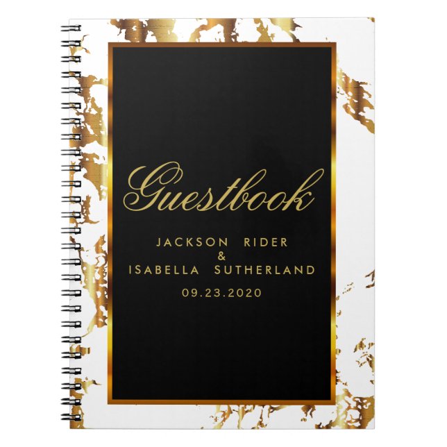 Guld Marble, Black and White - Guestbook Anteckningsbok (Framsidan)