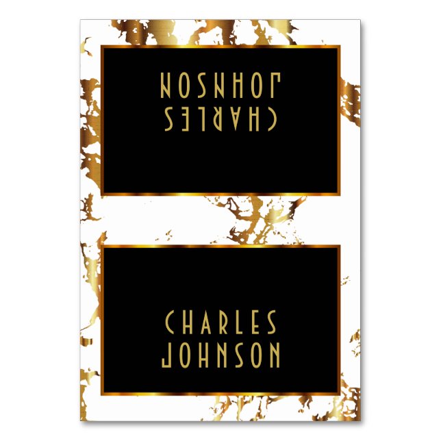 Guld Marble, Black and White - Place Cards Bordsnummer (Framsidan)