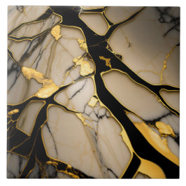 Guld Marble Ceramic Tile Black Crystalline Veins Kakelplatta