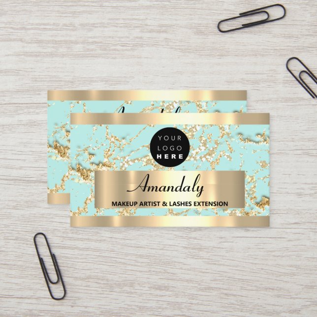 Guld Marble Consulting Glitter Aqua Vatten Blue Visitkort (Fram/Back In Situ)