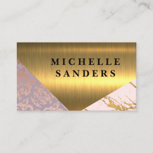 Guld Marble   Damask Pattern Ro   Guld Metall Visitkort